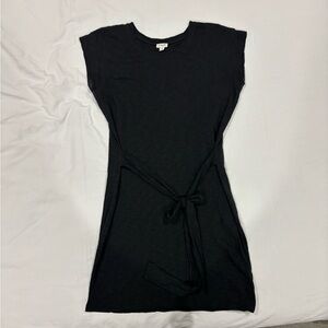 J. Crew Factory Black Midi Short Sleeve Crew Neck Ties at Waist Dress - Size M